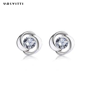 Quality Lucky Flower Zircon Clover Crystal Diamond Stud Earrings wholesale