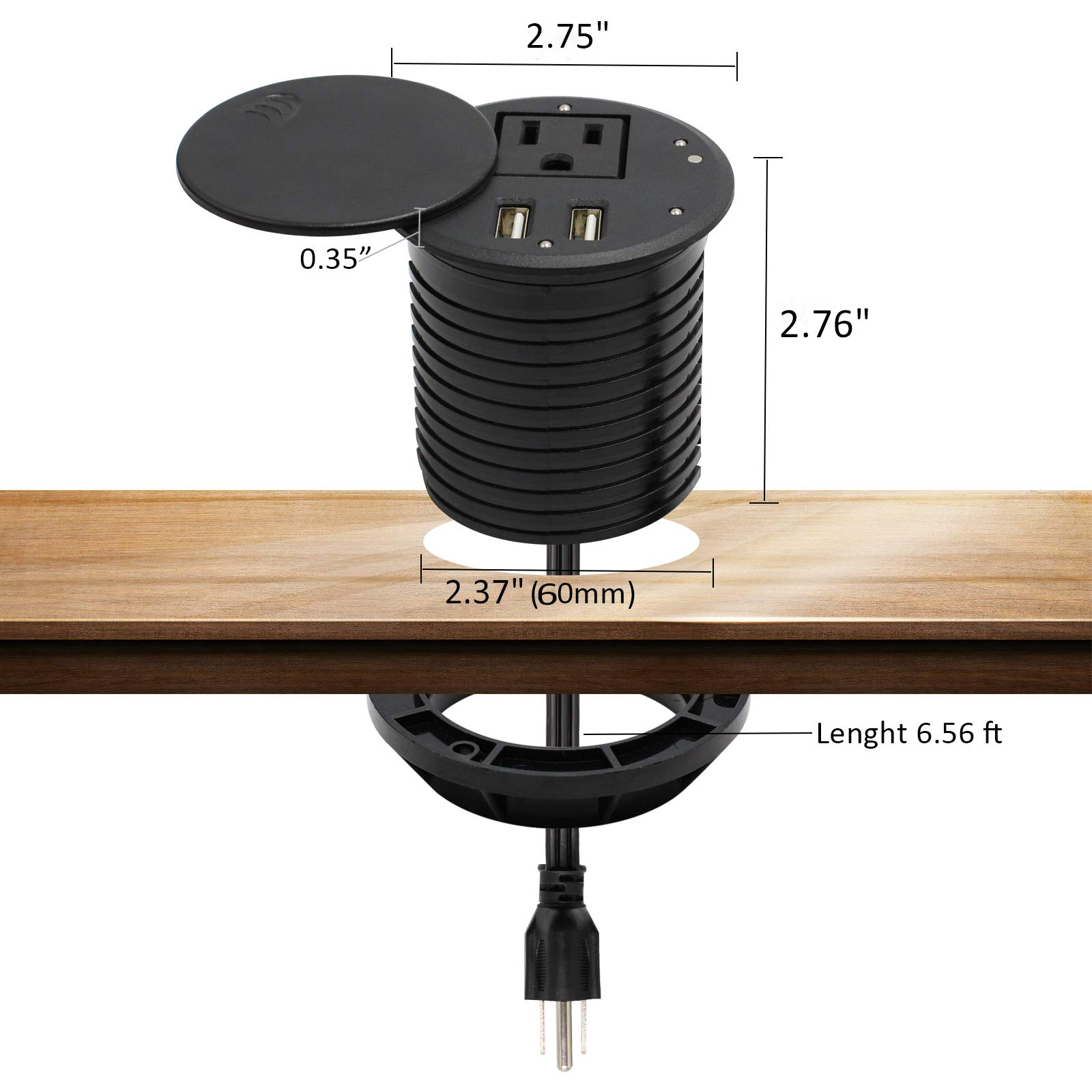 Desk Table Mount circle Round Plug Socket Power Strip 12A