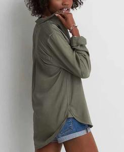 Quality Olive 100% Tencel Ladies Long Sleeves Shirts Washed Soft Touch wholesale