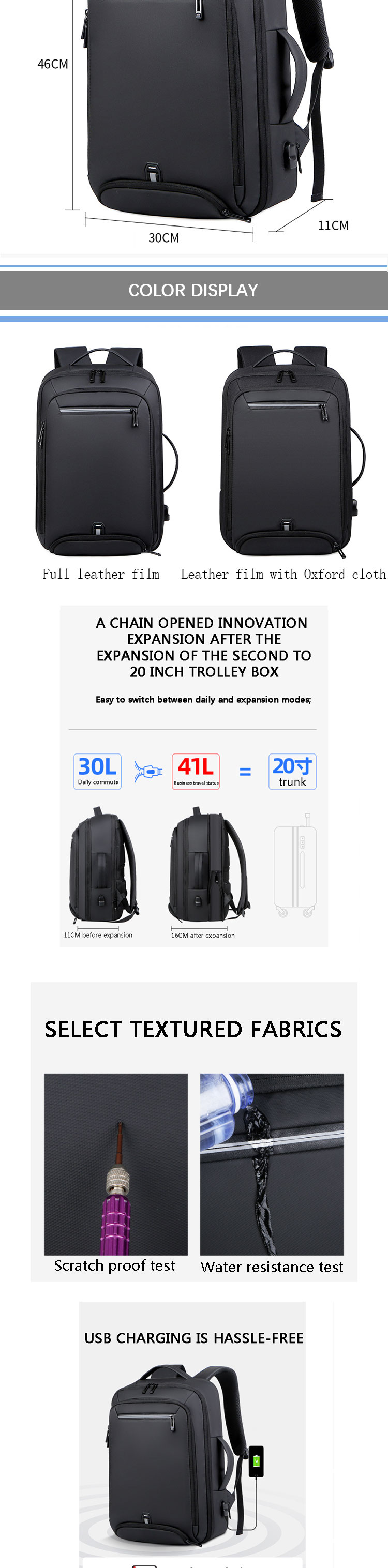 Oxford Cloth Business Laptop Backpacks For Men , Travel Backpack With Usb
