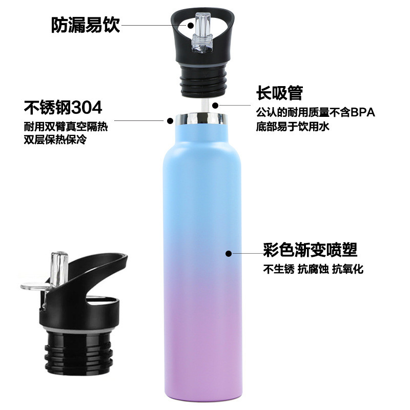 Portable Sports Water Bottle 600ml Double Layer Insulated Stainless Steel Cup Black For Fitness Outdoor Activities