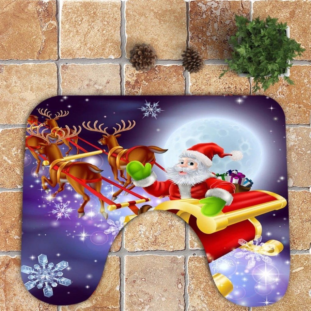 Christmas Festival Decoration Memory Foam Bath Mat 3 Pieces Set Universal Size Coral Fleece Print