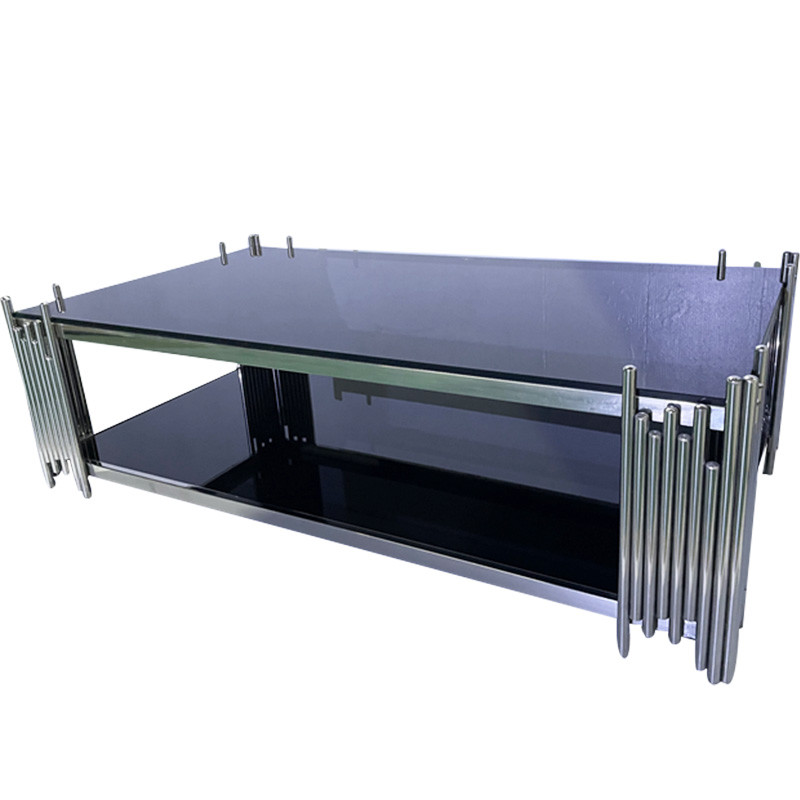 Home Furniture Tubular Silver Coffee Table With Tempered Glass Wholesale