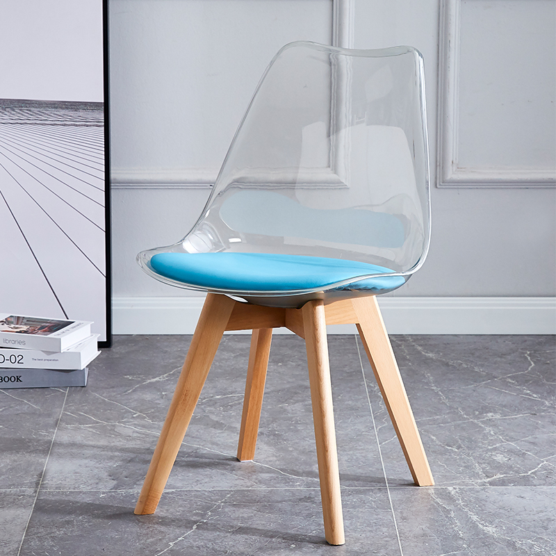 Transparent Plastic Tulip Dining Table Chairs PU Cushion Beech Wood Legs