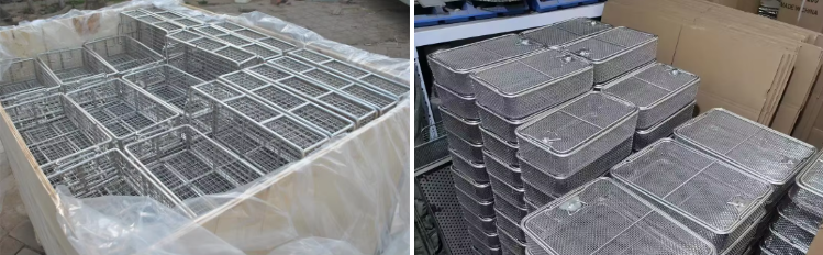 Stainless Steel Medical Sterilization Metal Mesh Basket With Locking Lid