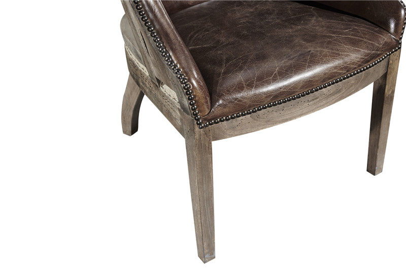 American Vintage Cigar Leather  High Back  Armchair Solid Wood Legs with wheels