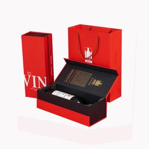 Quality Liquor Red Wine Whiskey Glass Bottle Rigid Paper Cardboard Packing Magnetic Flip Top Paper Gift Box wholesale