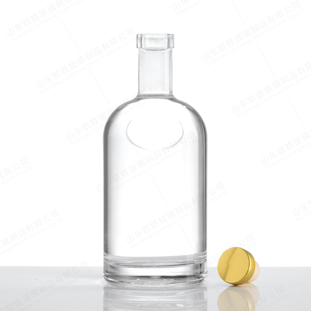 Custom Cylindrical Clear or Frosted Whiskey Vodka Brandy Gin Rum Tequila Wine Bottle with Cork
