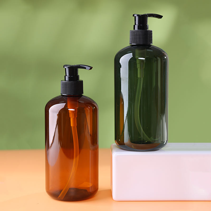 100ml Round Shoulder PET Plastic Shampoo Bottle Amber Body Wash Press Pump Lotion Bottle