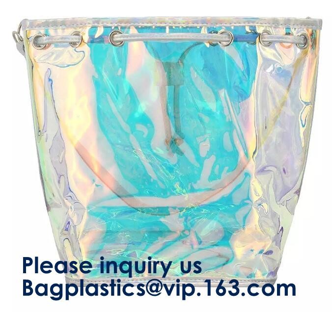 Women Clear Transparent Rainbow Hologram Cosmetic Makeup Travel Wash Clutch Bag,PVC PU Laser Transparent Travel Toiletri