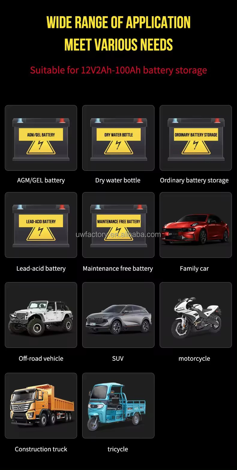12V/10A Input 12V/2A Output Color Touch Screen Car Battery Charger for Lead-Acid and Lithium Ion Batteries Large Screen