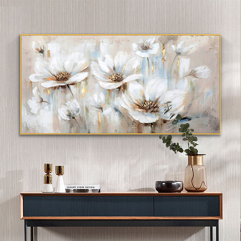 Customized Size Accepted 100% Hand Painted Wall Art Abstract White Flowers Home Decor Modern Abstract Flowers Oil Painting