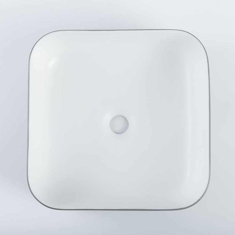 Non-Porous Surface Counter Top Bathroom Sink Symmetrical Square Wash Basin