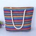 Beautiful Casual Stripes Beach Bag With Shoulder Strap Rope Organizer Promotiona