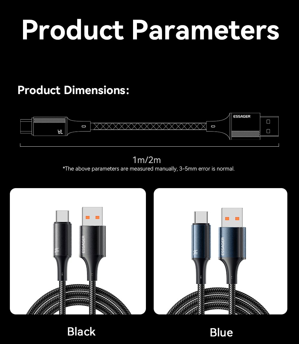 ESSAGER ES-X45 Series 100W Data Cable Charging Cable USB C to USB A