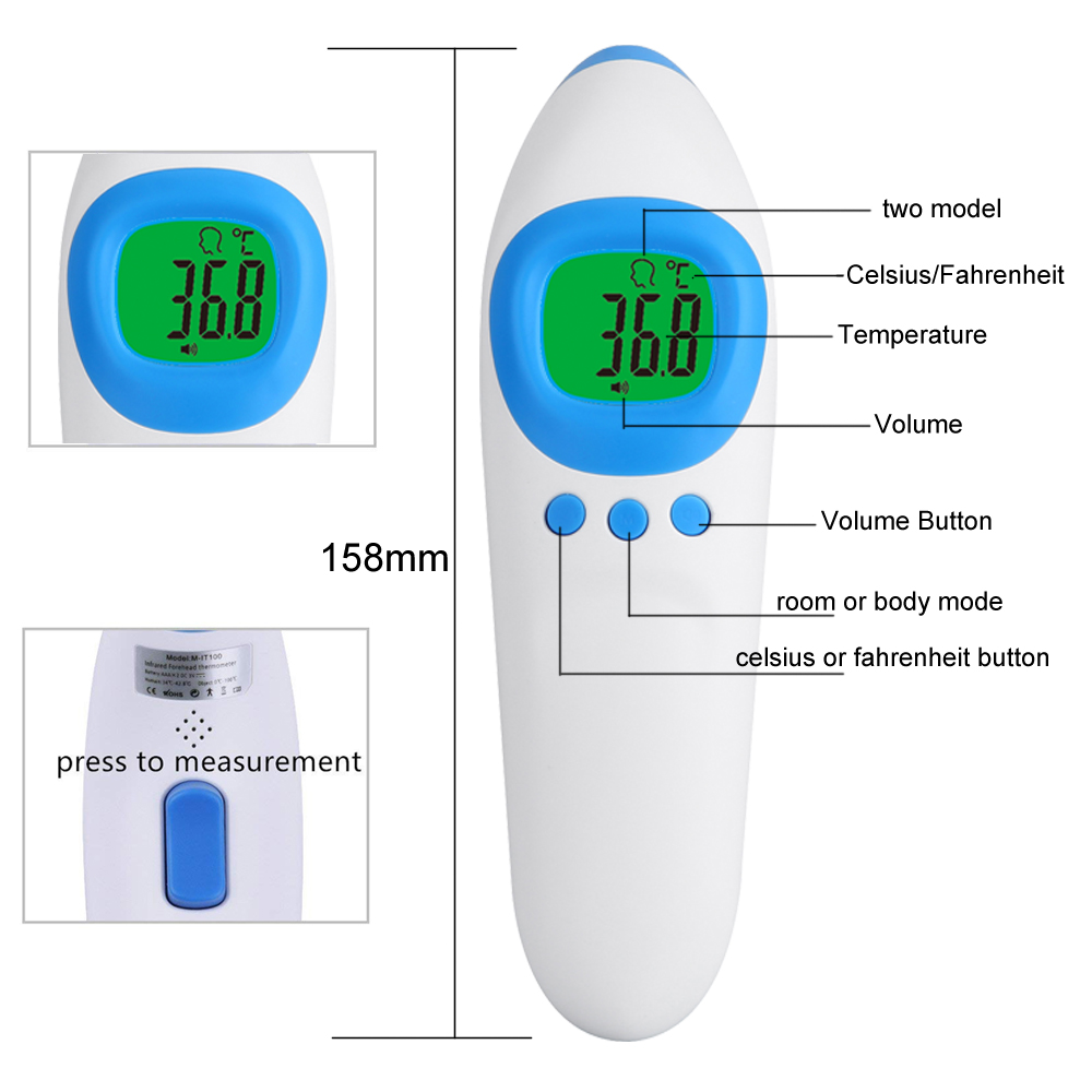 Baby ABS Material 32℃ Medical Infrared Forehead Thermometer