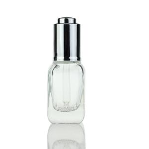 Quality Cosmetic Packaging 30ml Rectangle Square Clear Glass Serum Dropper Bottle Makeup Container S028B wholesale