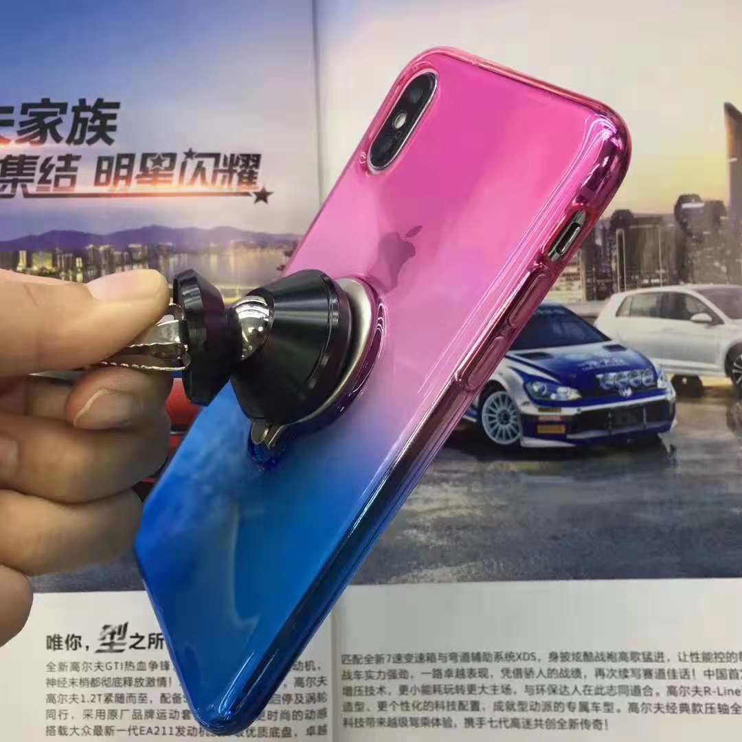 Double Color Gradient Ring Magnetic Car Mount Holder Soft TPU Case Back Cover For Vivo V7 V7PLUS Y83 X21 V9/Y85 NEX