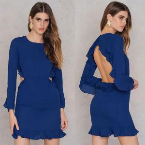 Quality Latest Ruffle Open Back Design Blue Formal Dresses Women wholesale