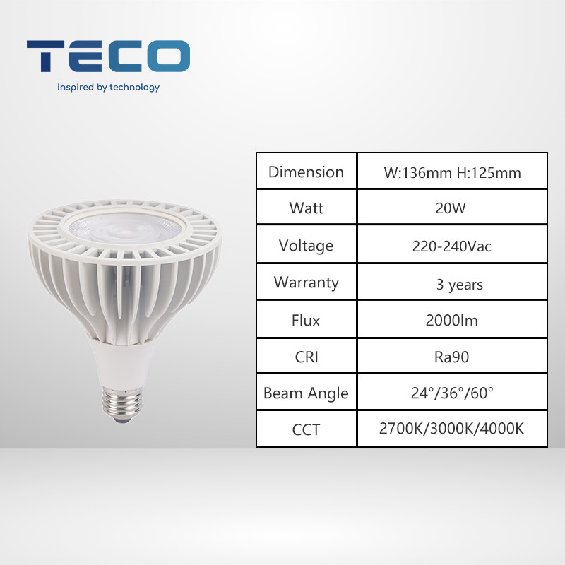 Aluminum Shell PAR38 Spotlight Bulb 4000k Nature White 230v 20watt 24 Degree PAR38 Light Bulb