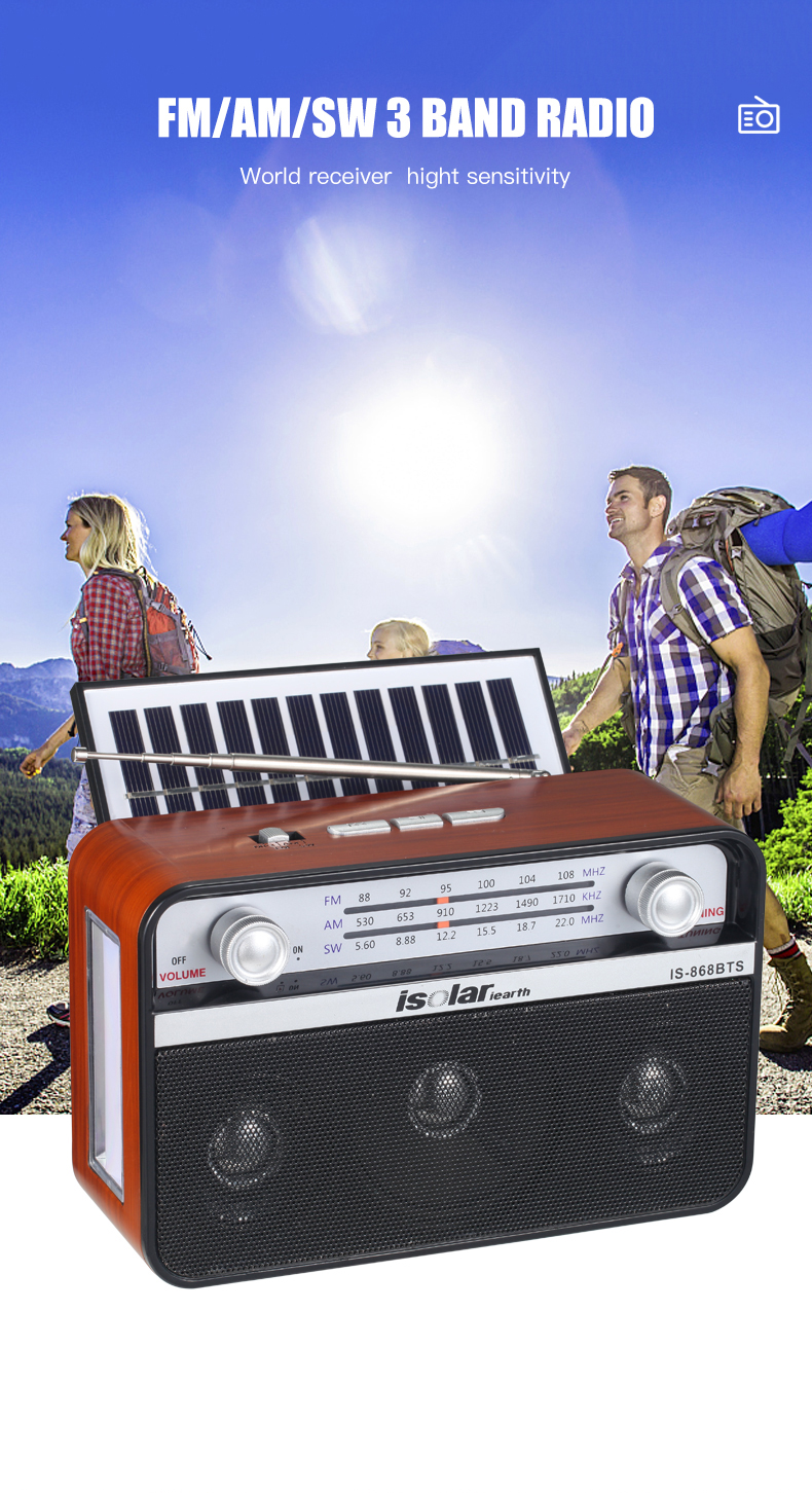 Hot Sale China Factory Wireless Speaker Rechargeable Emergency Powerful Solar Panel Radio Light Portable Radio With Usb