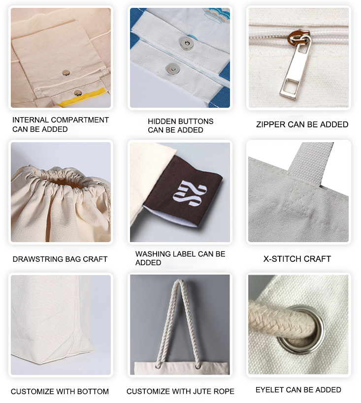 Plain Organic Reusable Shopping Bag Cotton Canvas Tote Bag With Pocket