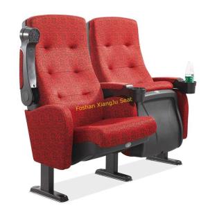 Quality Movable Armrest Fabric Floral Theatre Seating Chairs Tip Up By Gravity Red Color wholesale