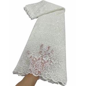 Quality High quality cotton guipure lace fabric with sequins white water soluble embroidery cord lace fabric for wedding dress lace wholesale