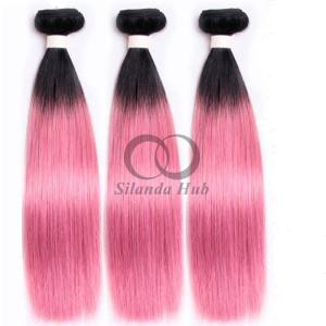 Quality #T1B/Pink Straight Remy Human Hair Bundles Sew In Weave Bundles Brazilian Bundle Deals wholesale