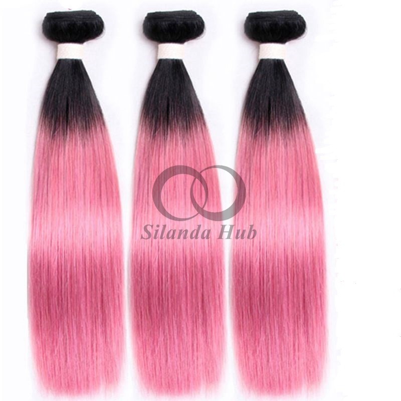 #T1B/Pink Straight Remy Human Hair Bundles Sew In Weave Bundles Brazilian Bundle Deals