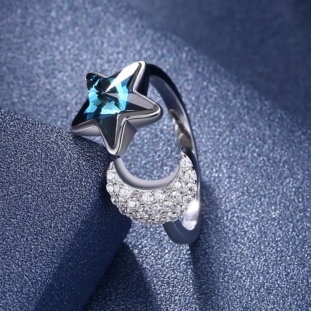 11mm 0.04oz Moon And Star Ring 5A Cubic Zirconia 925 Sterling Silver Rings