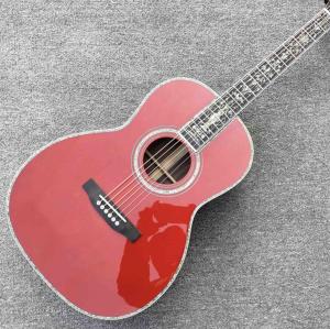 Quality 100% All Real Abalone Ebony Fingerboard OOO45s Acoustic Electric Guitar in Wine Red wholesale