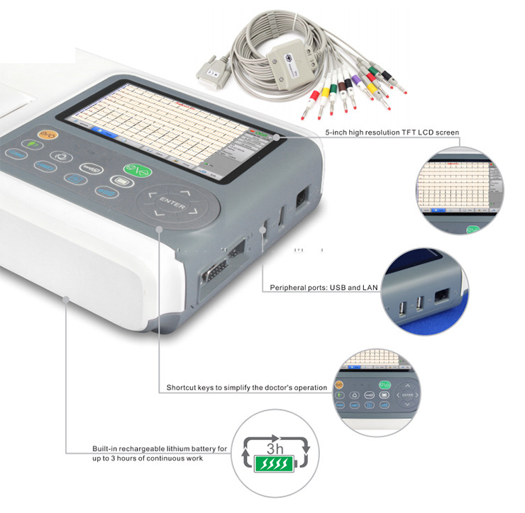 Monophasic Medical Supplies Manufacturers Veterinary Human Ecg Machines 3/6/12 Channels