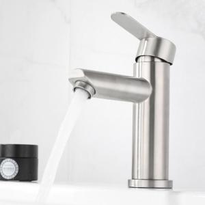 Quality 304 Single Hole Stainless Steel Basin Faucet Hot And Cold Nickel Brush wholesale