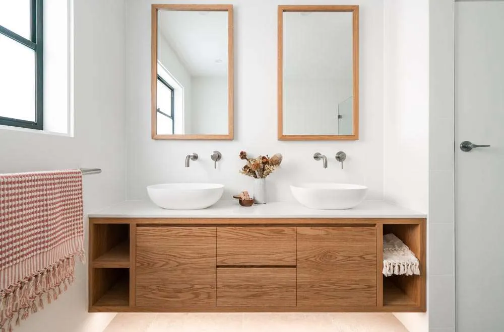 Slim Bathroom Storage Floor Cabinet with Handle-Free Design and Countertop Included