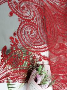 Quality Red Tulle Mesh Bridal Dress Embroidery Paisley Lace Fabric wholesale