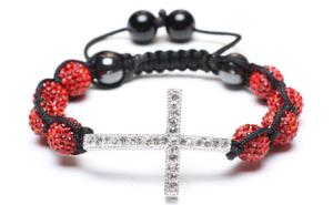 Quality Shamballa Bracelet, Crystal Pave Argil Beads, Silver Plated Brass Cross wholesale