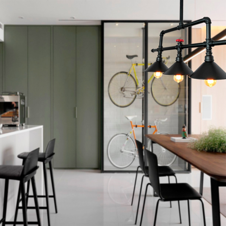 Vintage industrial wind and water pipe chandelier creative three end restaurant bar kitchen long lamp（WH-VP-226)