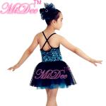 Spandex Sequin Kids Dance Clothes Black Polka Dot Over Turquoise Tulle Dress