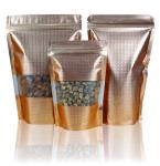 ROHS Gold Mylar Stand Up Bags With Line Clear Window