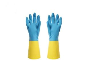 Quality Bicolor Industrial Neoprene Chemical Gloves Heat Resistant Flock Lined Latex Gloves wholesale