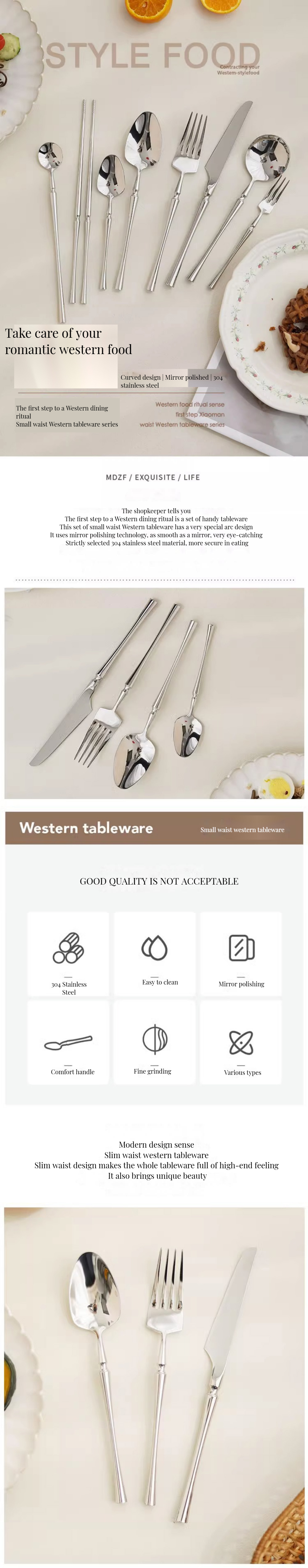 Silverware Spoon Fork Dinnersets 24-Piece Gold Stainless Steel Flatware Set for Hotels