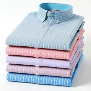 Quality 2023 New Men′s Oxford Textile Shirt Pure Cotton Spring and Autumn Long Sleeve Youth Shirt Cotton Pocket Stripe Wholesale wholesale