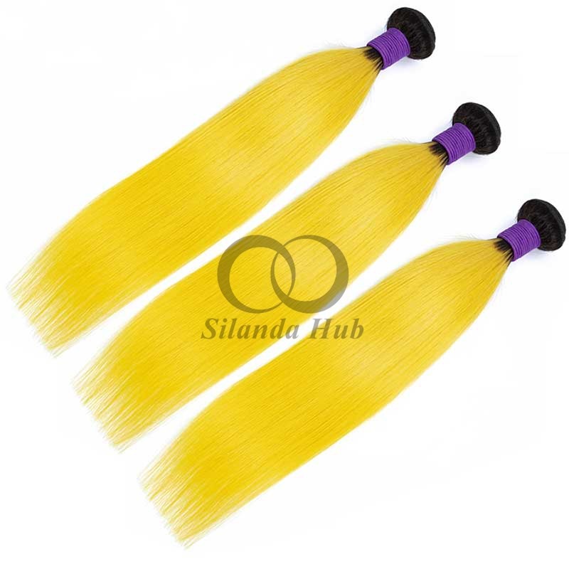 #T1B/Yellow Straight Remy Human Hair Bundles Sew In Weave Bundles Brazilian Bundle Deals