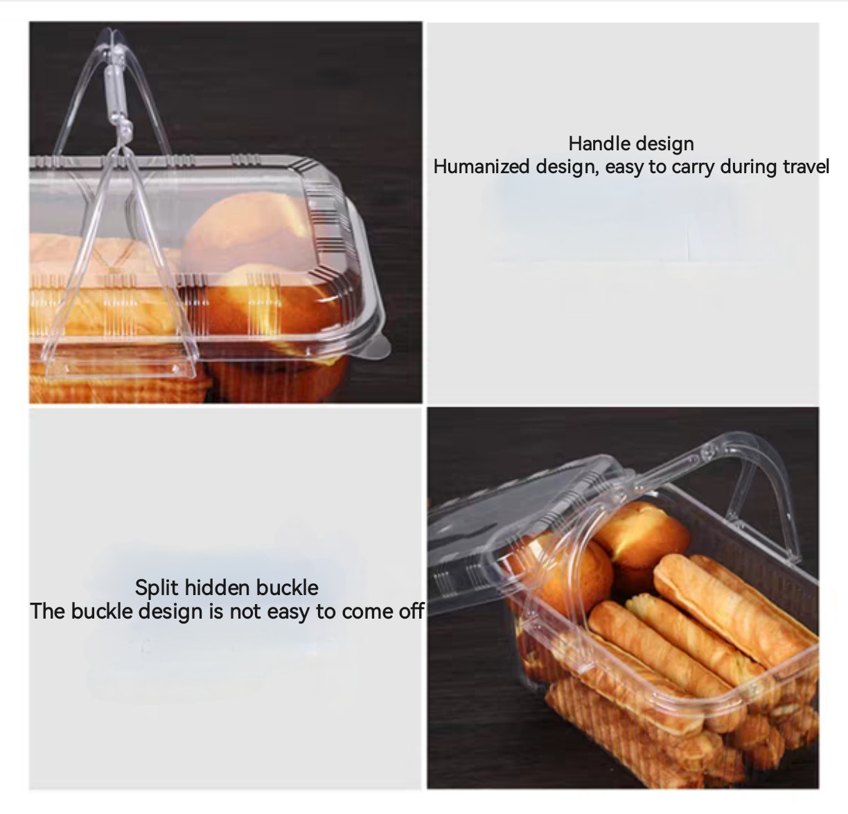 Disposable Plastic Food Grade PET Transparent Packaging Box Cake And Puff Pastry Packaging Box 3 Pound Rectangular Basket With Lid
