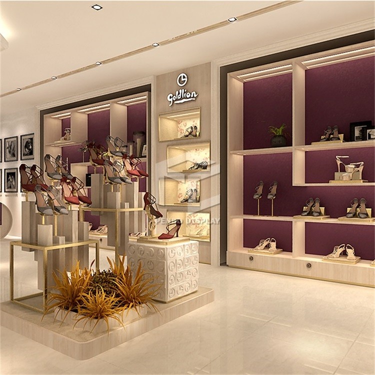 Golden White LED T4 Shoe Display Wall Shelf OEM 3D Print Deign