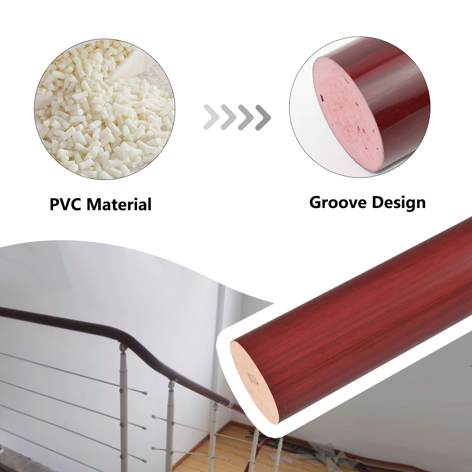 SO50 Decorative PVC Handrail for Metal and Decorative Railing 50mm Round Handrail