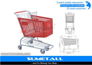 Quality Red Color Plastic Shopping Cart With Four Wheel 125L For Grocery Store wholesale