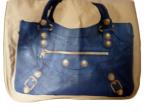 Dark Blue Jean Fabric Shopping Bag, Printed Canvas Shopper Bags With Metal Link