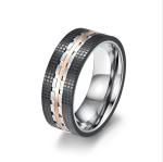 Face Width 8MM Stainless Steel Men's Ring Blue And Rose Gold Fashion Jewelry